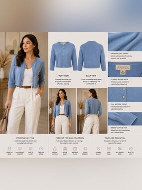 Casual Corner Blue Cropped Button-Front Sweater